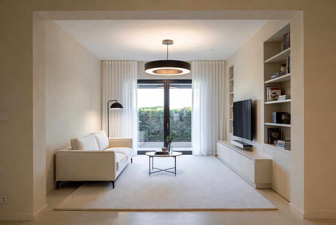 salon z lampą sufitową